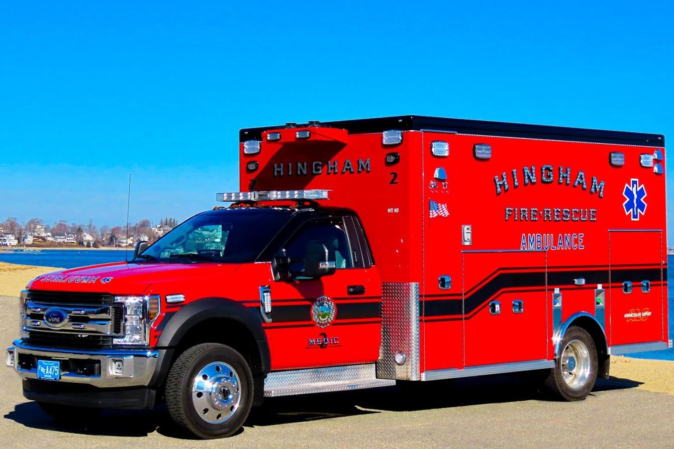 Red Ambulance at harbor