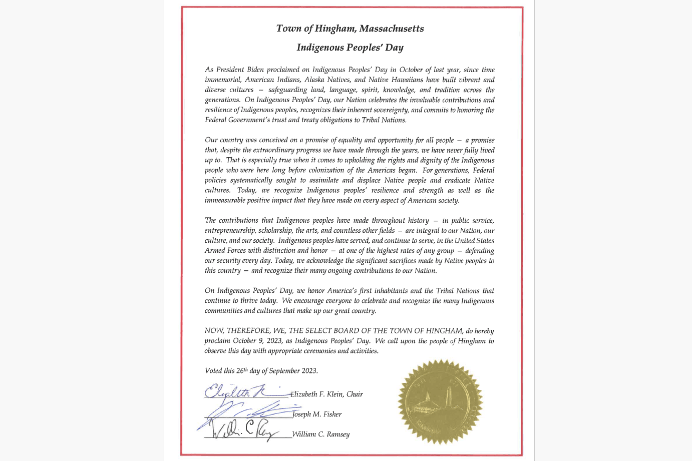 Indigenous People Day Proclamation