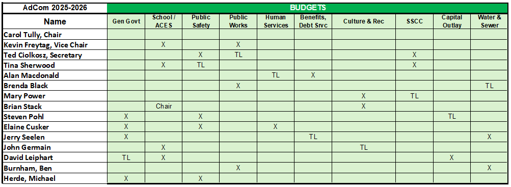 AdCom Budget Liaisons