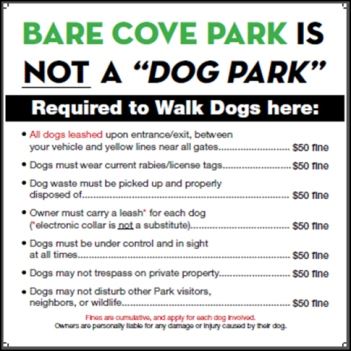 Bare Cove Park Requirements Sign with Rules to Read